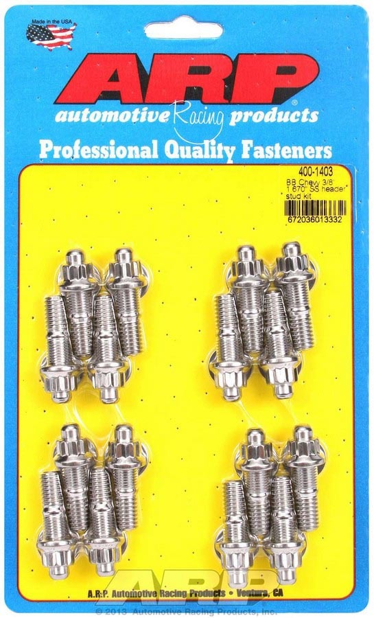 Auto Racing Products S/S Header Stud Kit - 3/8in x 1.670in OAL (16)