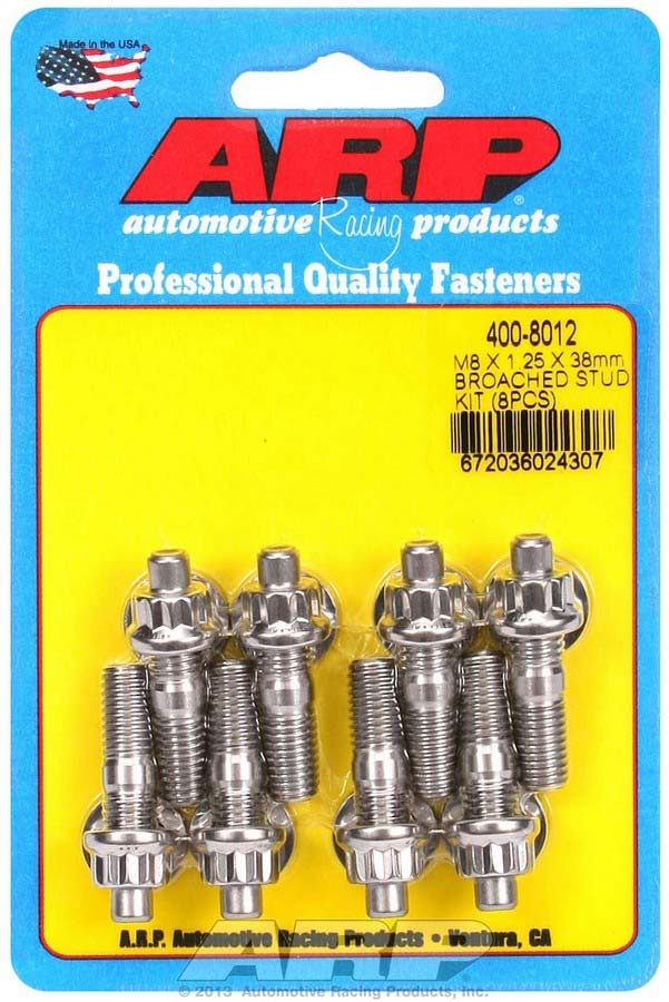 Auto Racing Products Stud Kit - Broached 8pk 8mm x 1.25 x 38mm