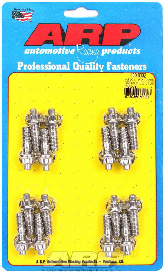 Auto Racing Products S/S Stud & Nut Kit (16) 8mm x 1.25in x  38mm