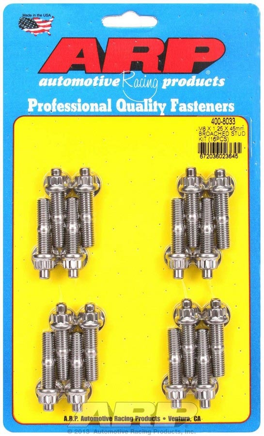 Auto Racing Products S/S Stud & Nut Kit (16) 8mm x 1.25in x  45mm