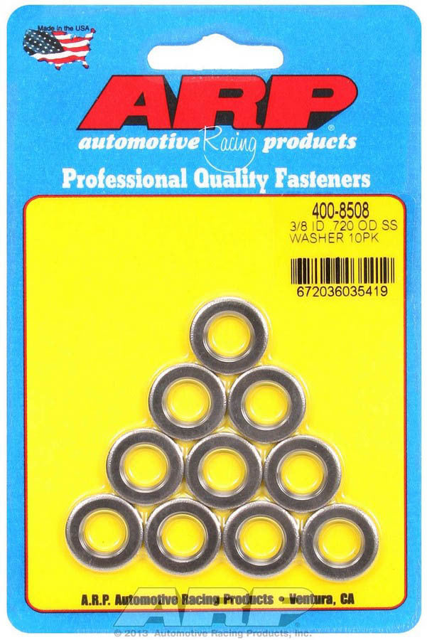 Auto Racing Products S/S Flat Washers - 3/8 ID x .715 OD (10)