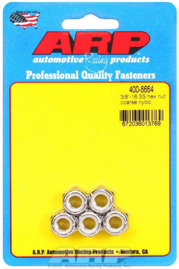 Auto Racing Products S/S Hex Nyloc Nuts 3/8-16 (5)