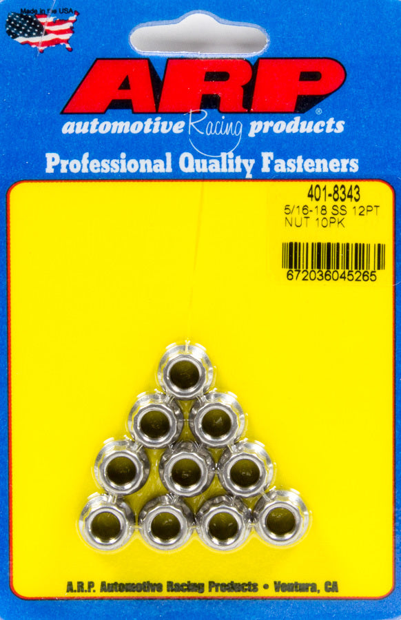 Auto Racing Products S/S 12pt. Nut - 5/16-18 10pk