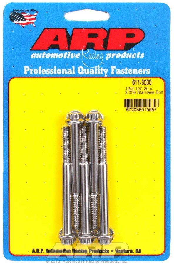 Auto Racing Products S/S Bolt Kit - 12pt. (5) 1/4-20 x 3.000