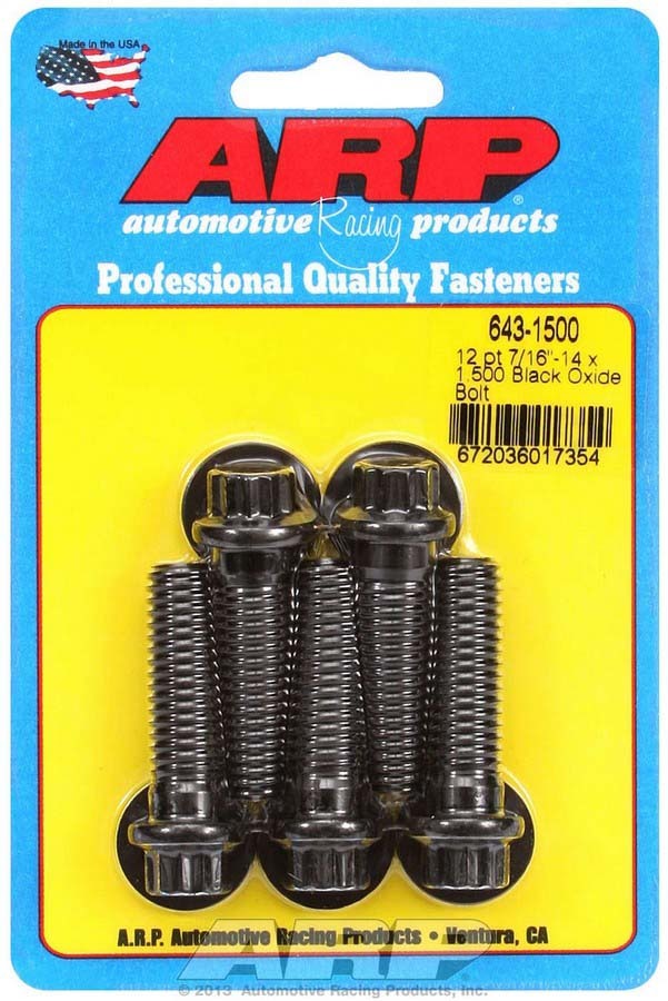 Auto Racing Products 7/16-14 x 1.500 12pt Bolt Kit (5) Black Oxide