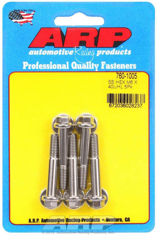 Kit de pernos de acero inoxidable para productos de carreras de autos: 6 puntos (5) 6 mm x 1,00 x 40 mm