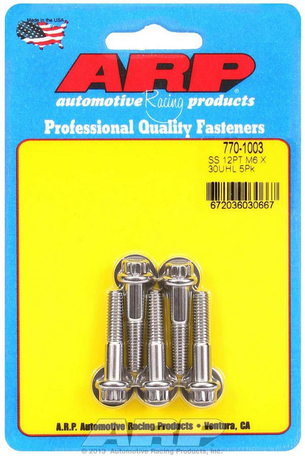 Kit de pernos de acero inoxidable para productos de carreras de autos - 12 puntos (5) 6 mm x 1,00 x 30