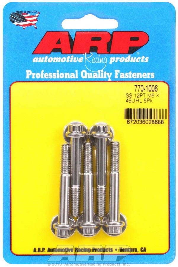 Kit de pernos de acero inoxidable para productos de carreras de autos: 12 puntos (5) 6 mm x 1,00 x 45 mm