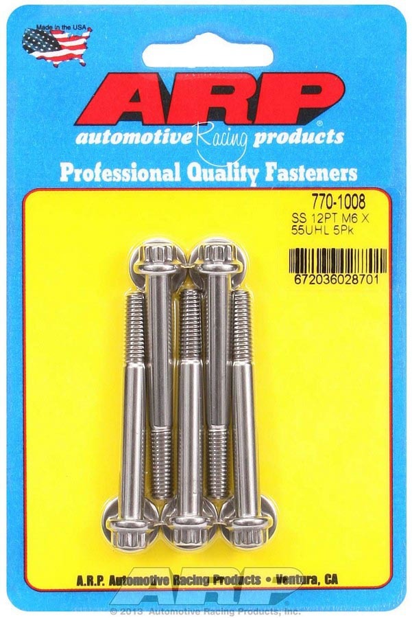 Auto Racing Products S/S Bolt Kit - 12pt. (5) 6mm x 1.00 x 55mm