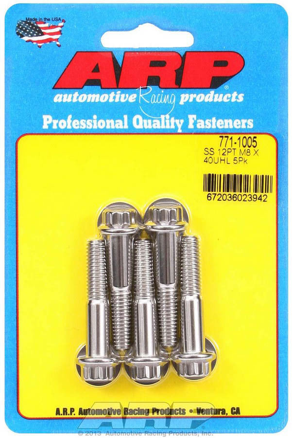 Kit de pernos de acero inoxidable para productos de carreras de autos: 12 puntos (5) 8 mm x 1,25 x 40