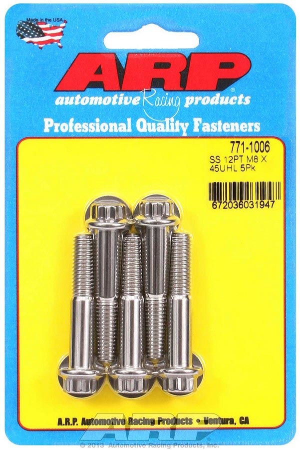 Kit de pernos de acero inoxidable para productos de carreras de autos, 12 piezas (paquete de 5), 8 mm x 1,25 x 45 mm