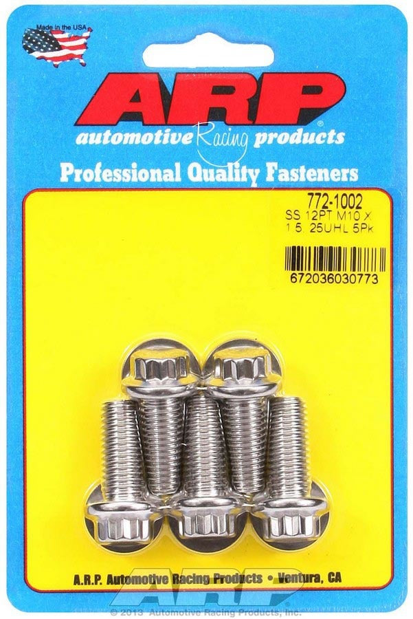 Kit de pernos de acero inoxidable para productos de carreras de autos - 12 puntos (5) 10 mm x 1,5 x 25 mm