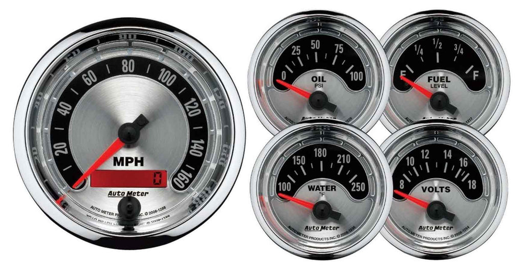 AutoMeter GAUGE KIT, 5 PC., 3 3/8" & 2 1/16", ELEC. SPEEDOMETER, AMERICAN MUSCLE