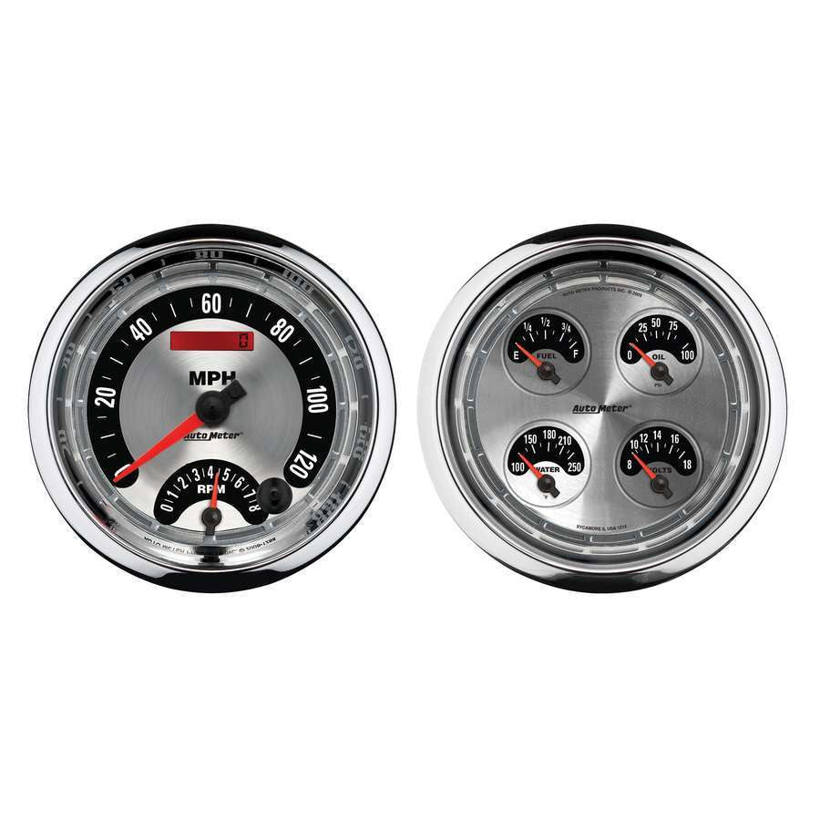 AutoMeter GAUGE KIT, 2 PC., QUAD & TACH/SPEEDO, 5", AMERICAN MUSCLE