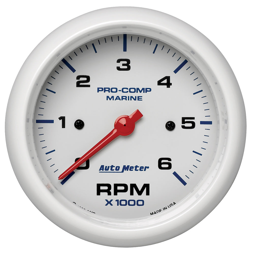 AutoMeter GAUGE, TACHOMETER, 3 3/8" , 6K RPM, MARINE WHITE