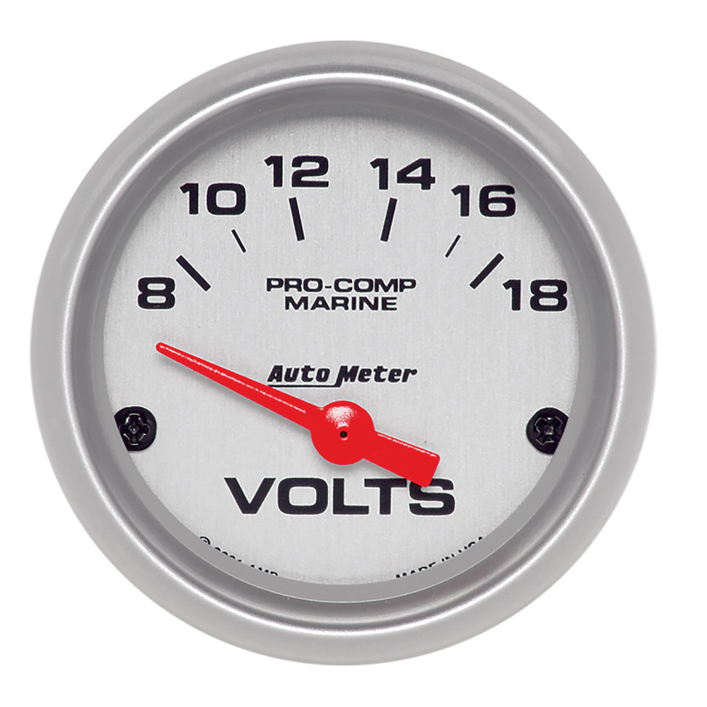 AutoMeter GAUGE, VOLTMETER, 2 1/16", 18V, ELECTRIC, MARINE SILVER