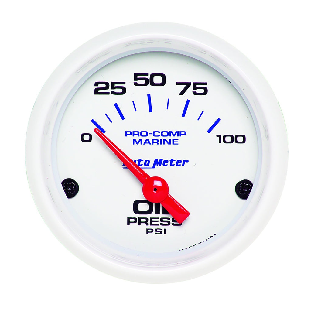 AutoMeter GAUGE, OIL PRESSURE, 2 1/16" , 100PSI, ELECTRIC, MARINE WHITE