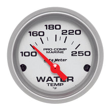 Cargar imagen en el visor de la galería, MEDIDOR DE TEMPERATURA DEL AGUA AutoMeter, 2 1/16&quot;, 100-250 grados F, ELÉCTRICO, MARINO, PLATA