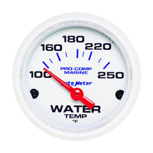 Cargar imagen en el visor de la galería, MEDIDOR DE TEMPERATURA DEL AGUA AutoMeter, 2 1/16&quot;, 100-250 grados F, ELÉCTRICO, BLANCO MARINO