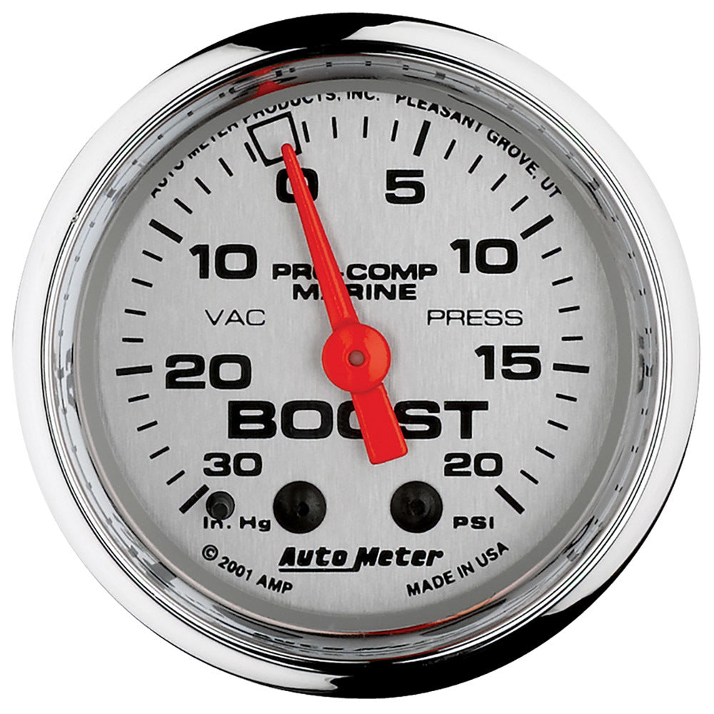 AutoMeter GAUGE, VAC/BOOST, 2 1/16", 30INHG-20PSI, MECHANICAL, MARINE CHROME