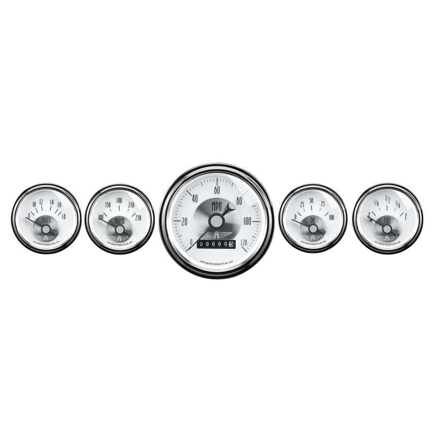 AutoMeter GAUGE KIT, 5 PC., 3 3/8" & 2 1/16" , ELEC. SPEEDO W/ WHEEL ODO, PRESTIGE PEARL