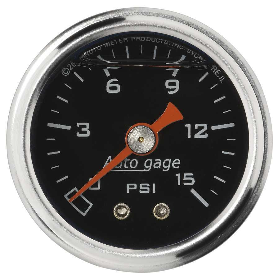 Gauge with Black Face, 0-15 PSI, Liquid Filled