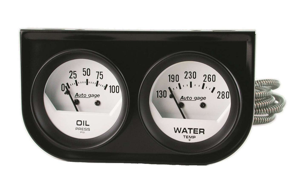 CONSOLA DE MEDIDOR AutoMeter, OILP/WTMP, 2", 100 PSI/280 °F, ESFERA BLANCA, BLOQUE NEGRO, AUTOGAGE