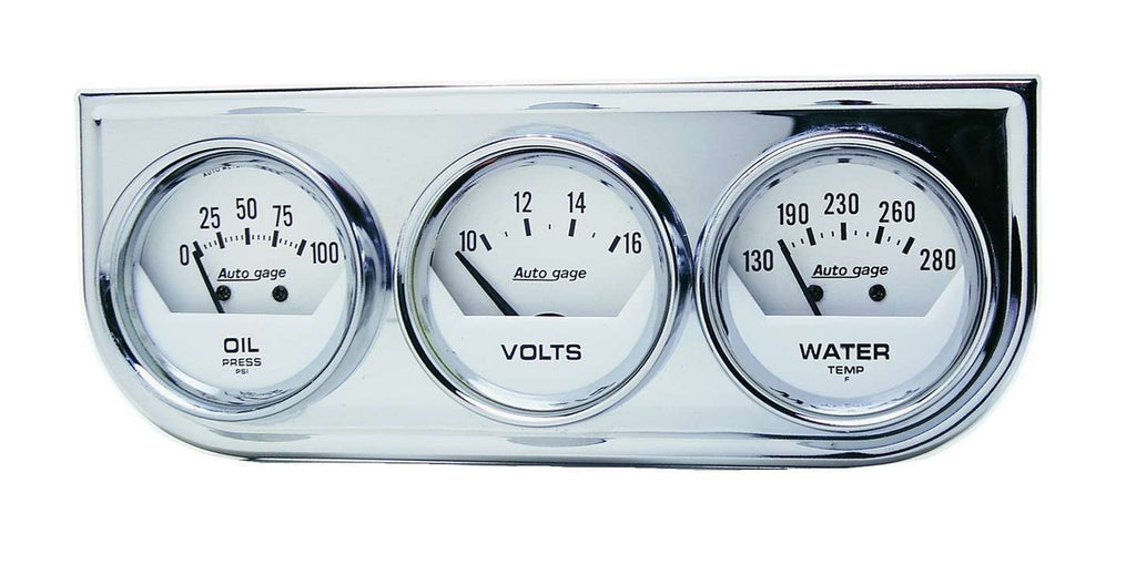 AutoMeter GAUGE CONSOLE,OILP/WTMP/VOLT,2",100PSI/280 Degrees F/16V,WHT DIAL,CHROME BZL,AG