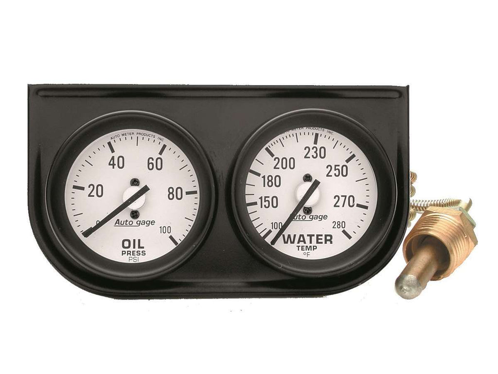 AutoMeter GAUGE CONSOLE, OILP/WTMP, 2", 100PSI/280?F, WHT DIAL, BLK BZL, AUTOGAGE