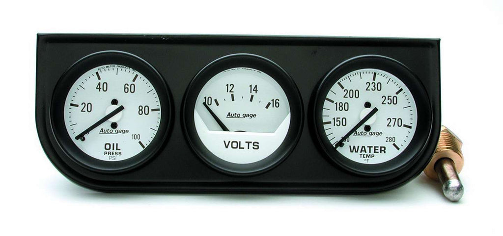 AutoMeter GAUGE CONSOLE, OILP/WTMP/VOLT, 2", 100PSI/280?F/16V, WHT DIAL, BLK BZL, AG