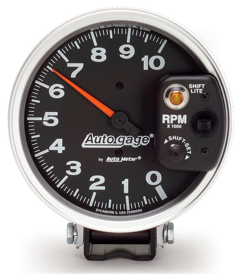 AutoMeter GAUGE, TACHOMETER, 5" , 10K RPM, PEDESTAL W/ INT. SHIFT LIGHT, BLACK, AUTO GAGE