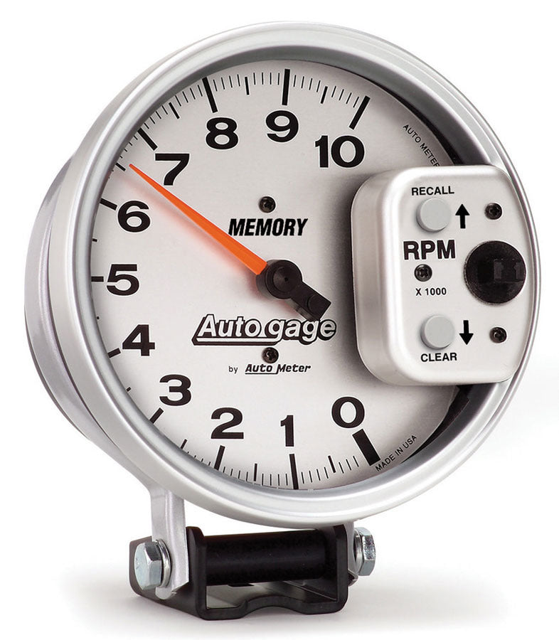 AutoMeter GAUGE, TACHOMETER, 5", 10K RPM, PEDESTAL W/ PEAK MEMORY, SILVER, AUTO GAGE