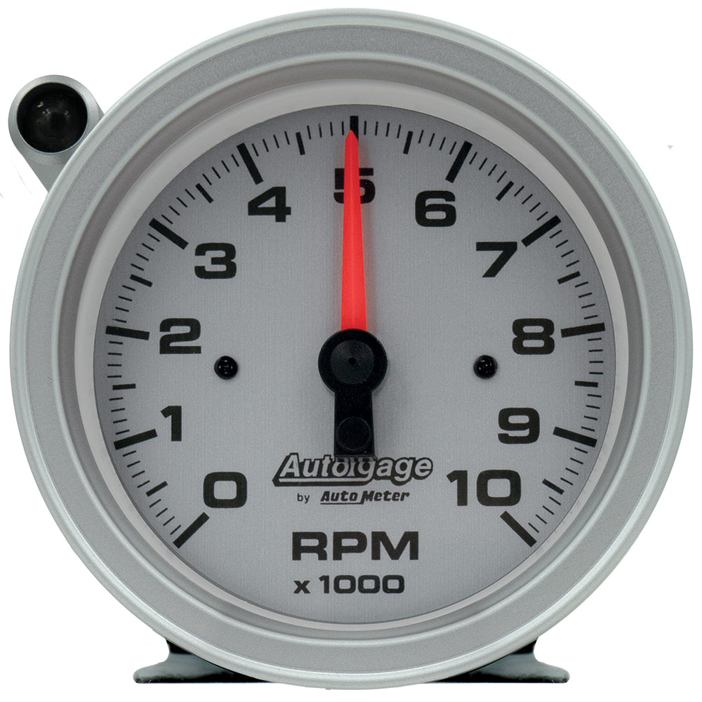 AutoMeter GAUGE, TACH, 3 3/4", 10K RPM, PEDESTAL W/EXT SHIFT LIGHT, SLVR DIAL BLK CASE, AG