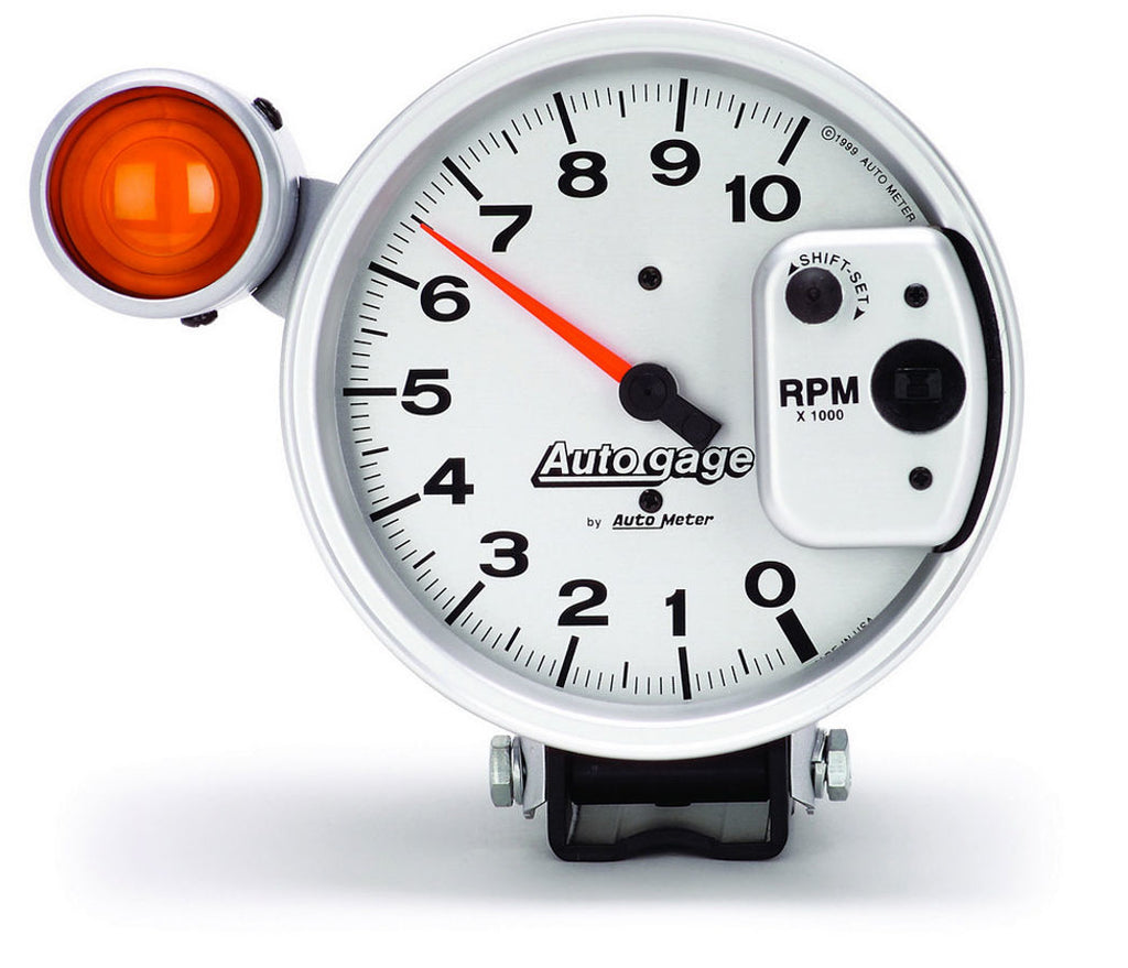 AutoMeter GAUGE, TACHOMETER, 5", 10K RPM, PEDESTAL W/ EXT. SHIFT-LITE, SILVER, AUTO GAGE