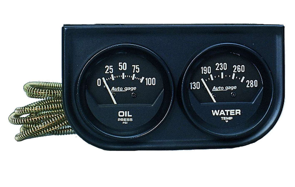 AutoMeter GAUGE CONSOLE, OILP/WTMP, 2", 100PSI/280?F, BLK DIAL, BLK BZL, AUTOGAGE