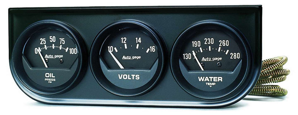 AutoMeter GAUGE CONSOLE, OILP/WTMP/VOLT, 2", 100PSI/280?F/16V, BLK DIAL, BLK BZL, AG