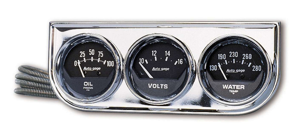 AutoMeter GAUGE CONSOLE,OILP/WTMP/VOLT,2",100PSI/280 Degrees F/16V,BLK DIAL,CHROME BZL,AG