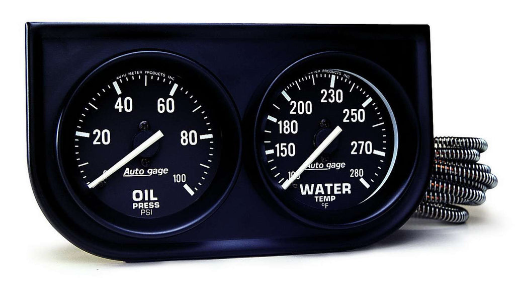 AutoMeter GAUGE CONSOLE, OILP/WTMP, 2", 100PSI/280?F, BLK DIAL, BLK BZL, AUTOGAGE