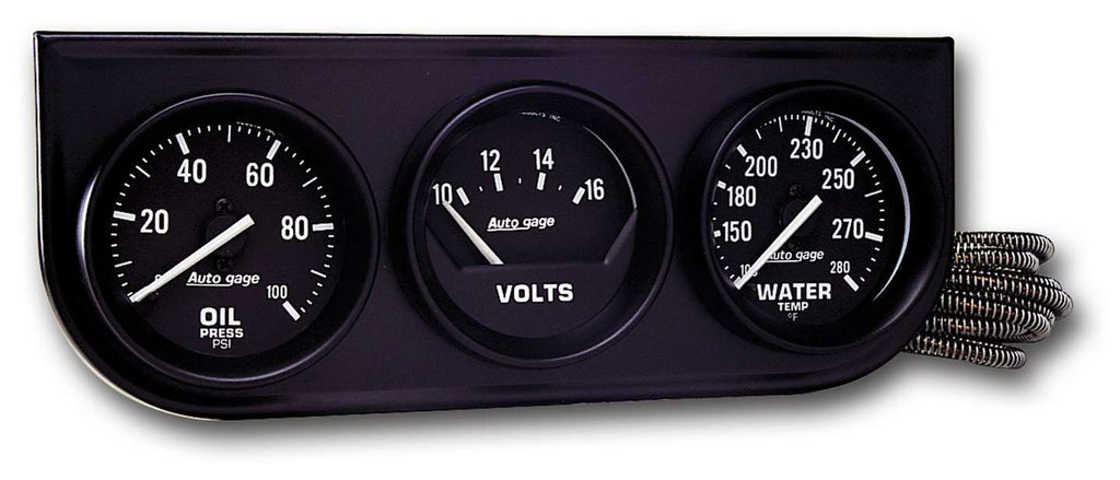 AutoMeter GAUGE CONSOLE, OILP/WTMP/VOLT, 2", 100PSI/280?F/18V, MECH BLK DIAL, BLK BZL, AG