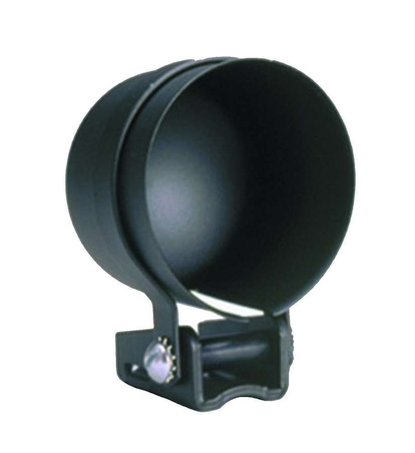 AutoMeter Black powder coated steel cup, mounting strap, and black aluminum base