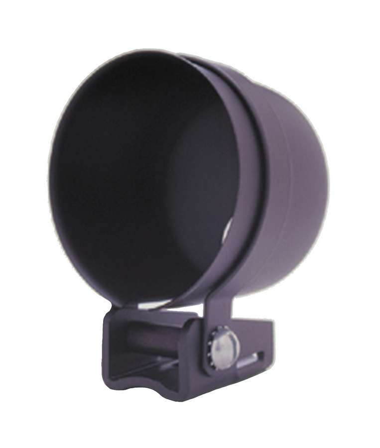 AutoMeter Black powder coated steel cup, mounting strap, and black aluminum base