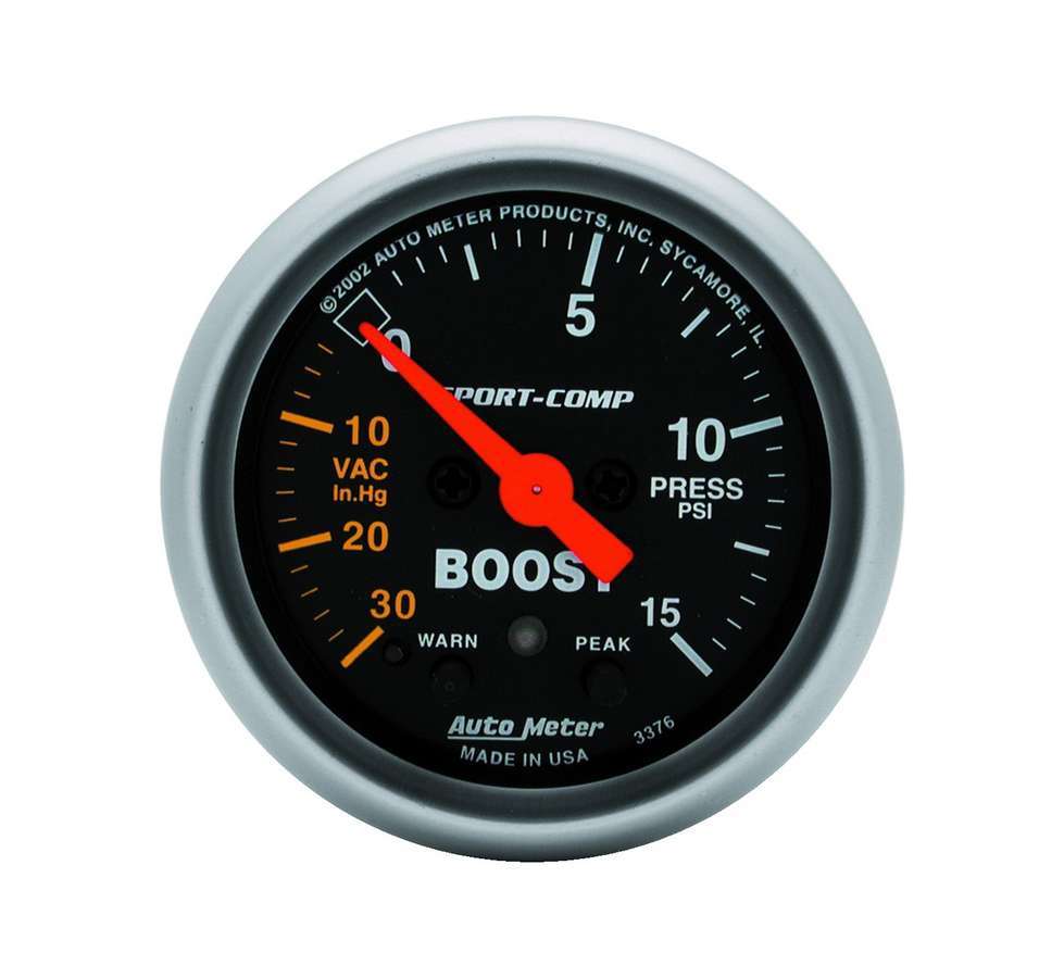 AutoMeter GAUGE, VAC/BOOST, 2 1/16", 30INHG-15PSI, STEPPER MOTOR W/PEAK & WARN, SPORT-COMP