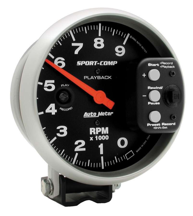 AutoMeter GAUGE, TACHOMETER, 5", 9K RPM, PEDESTAL W/ RPM PLAYBACK, SPORT-COMP