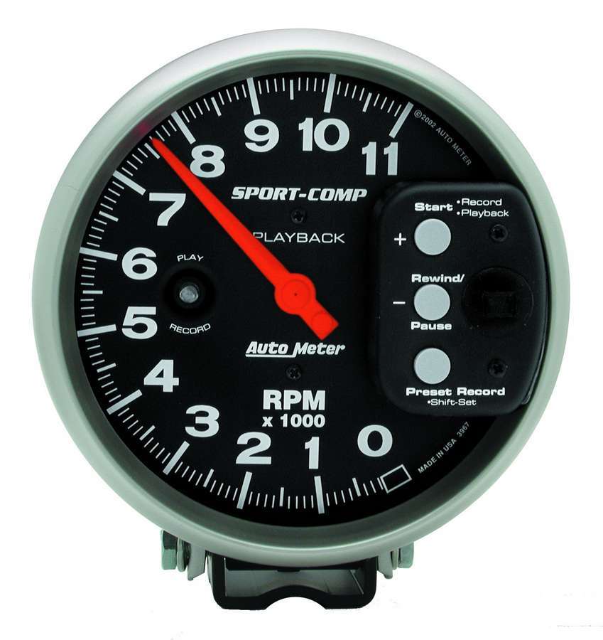 AutoMeter GAUGE, TACHOMETER, 5", 11K RPM, PEDESTAL W/ RPM PLAYBACK, SPORT-COMP