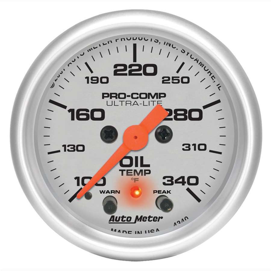 AutoMeter GAUGE, OIL TEMP, 2 1/16", 340 Degrees F, STEPPER MOTOR W/PEAK & WARN, ULTRA-LITE