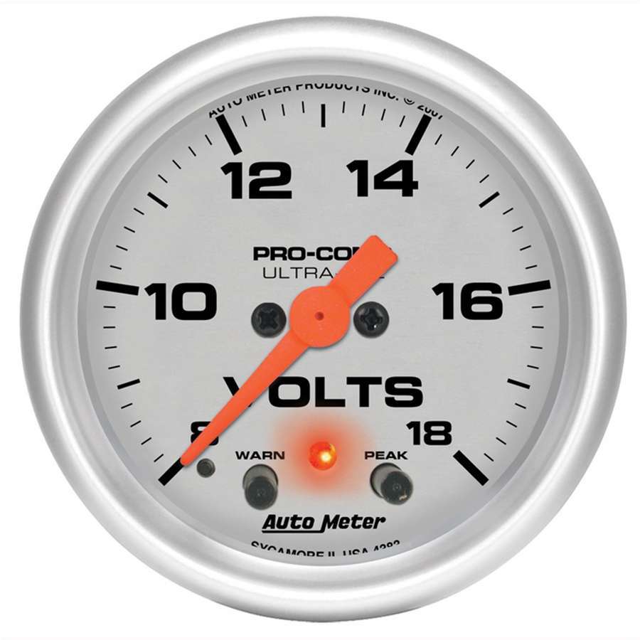 AutoMeter GAUGE, VOLTMETER, 2 1/16" , 18V, DIGITAL STEPPER MOTOR W/PEAK & WARN, ULTRA-LITE