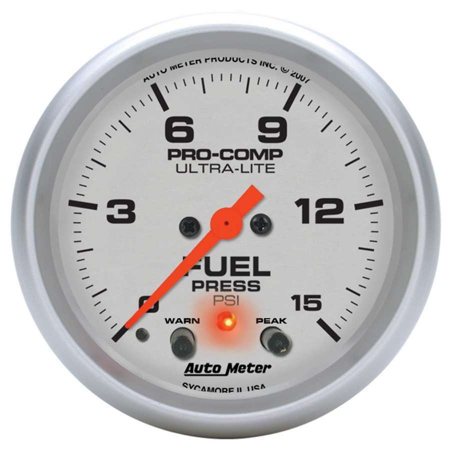 MEDIDOR DE PRESIÓN DE COMBUSTIBLE AutoMeter, 2 5/8", 15 PSI, MOTOR PASO A PASO DIGITAL CON PK Y WRN, ULTRA-LITE