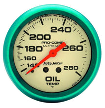 Cargar imagen en el visor de la galería, AutoMeter GAUGE, OIL TEMP, 2 5/8&quot; , 140-280 Degrees F, MECH., GLOW IN THE DARK, ULTRA-NITE