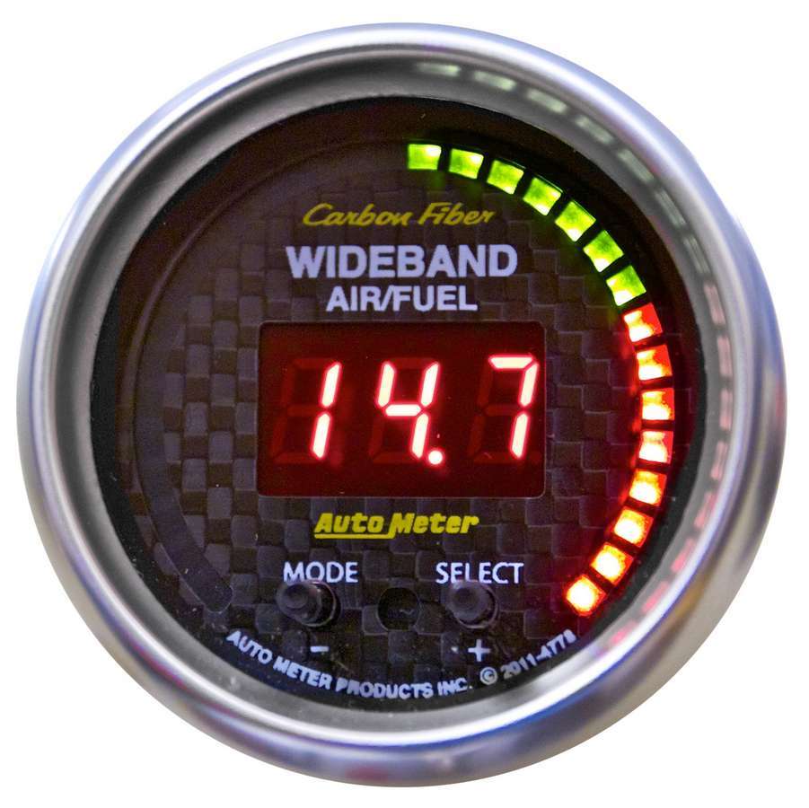 AutoMeter GAUGE, AIR/FUEL RATIO-PRO, 2 1/16", 10:1-20:1, DIGITAL W/ PK & WRN, CARBON FIBER