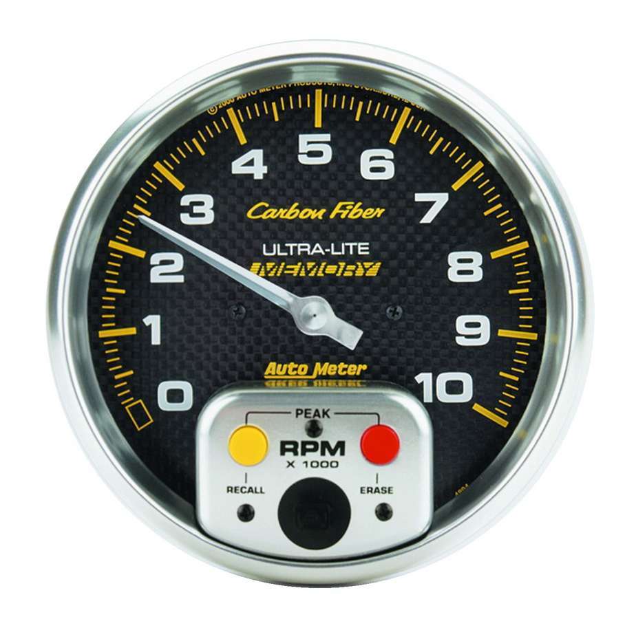 AutoMeter GAUGE, TACHOMETER, 5" , 10K RPM, IN-DASH W/ PEAK MEMORY, CARBON FIBER